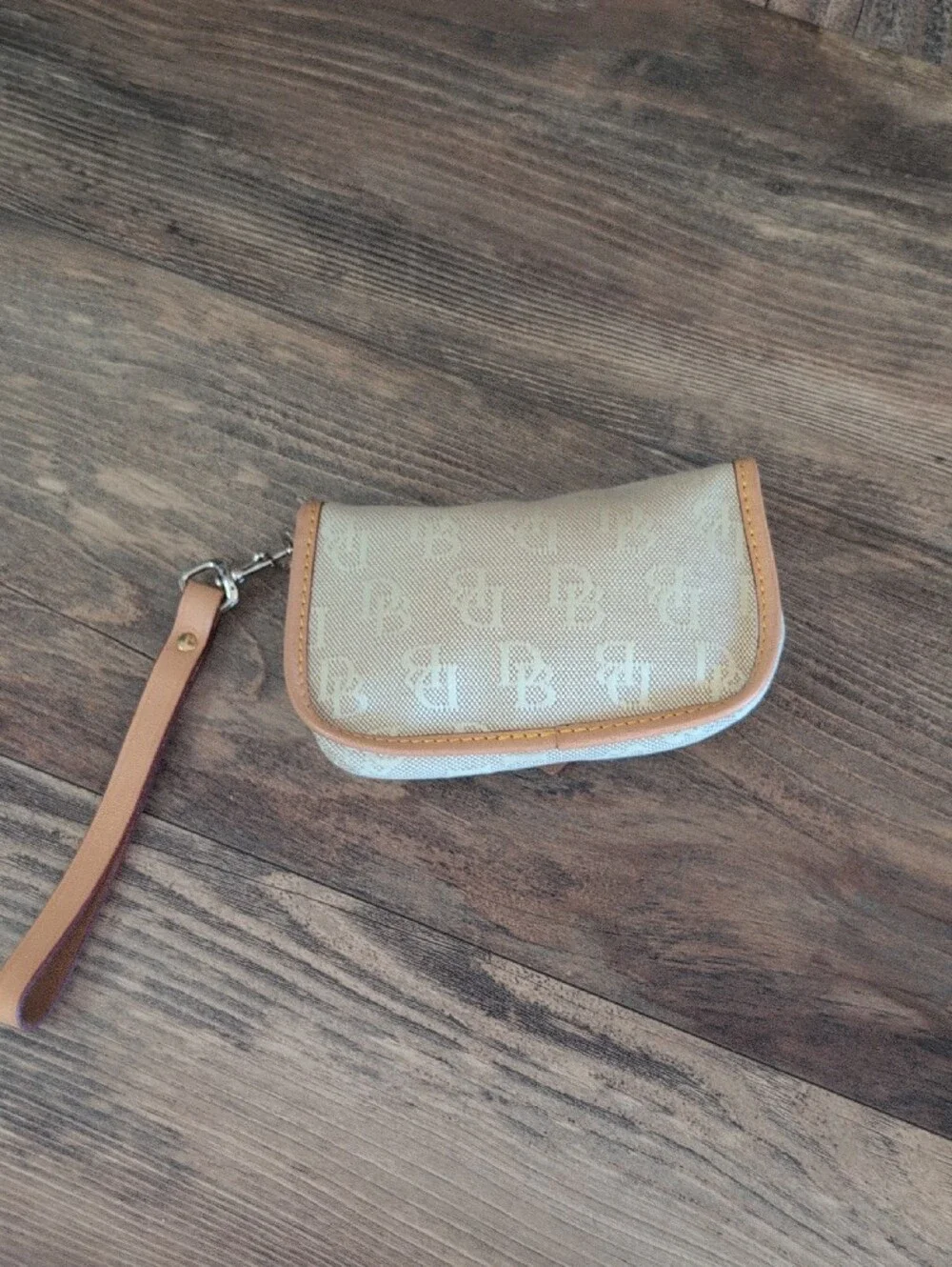 Dooney & Bourke Monogram Canvas Wristlet Clutch with Vachetta Leather Trim  630A